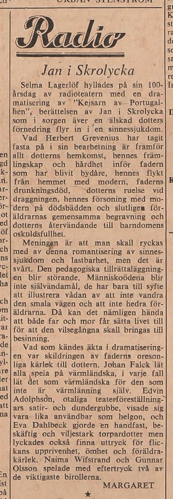 Recension av Johan Falcks uppsättning av Kejsarn av Portugallien i Svenska Dagbladet